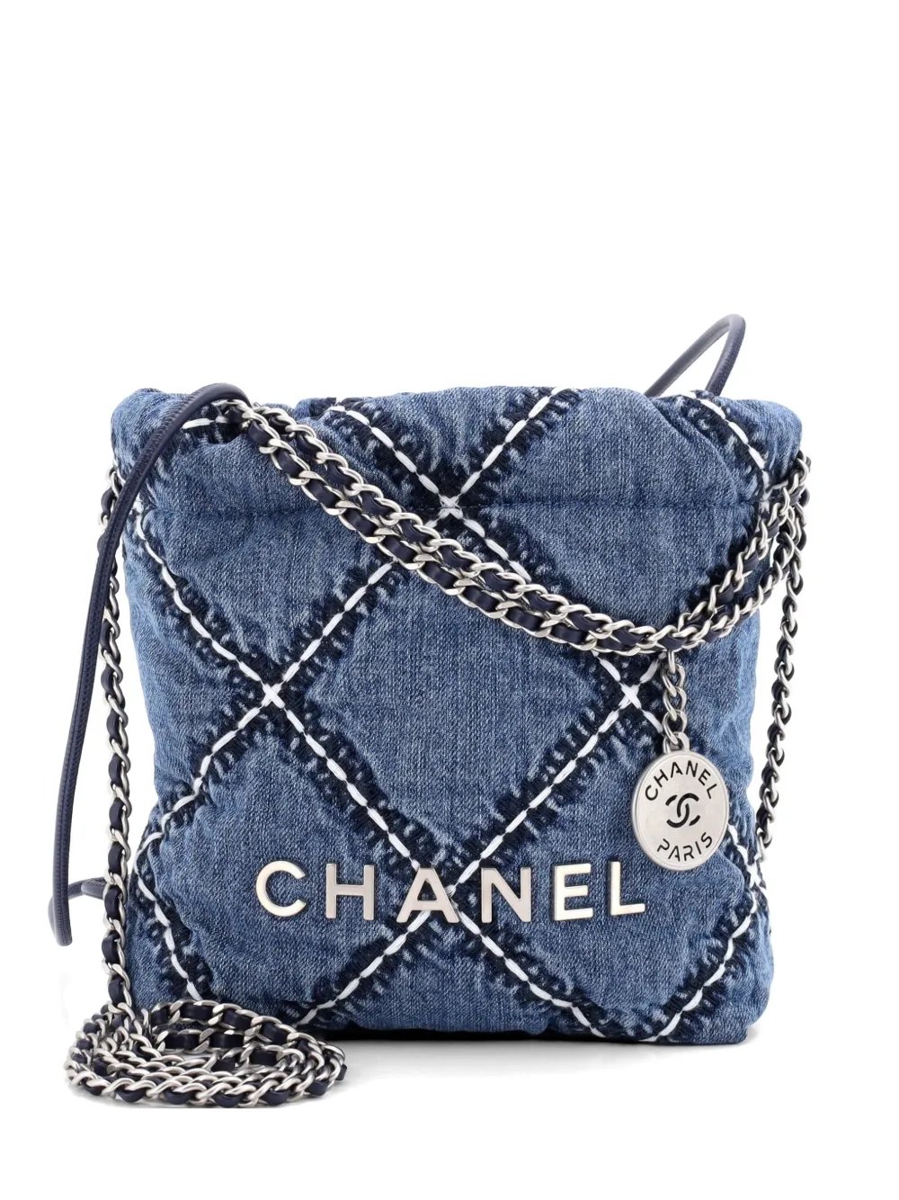 22 Chain Quilted Stitched Denim Mini hobo bag