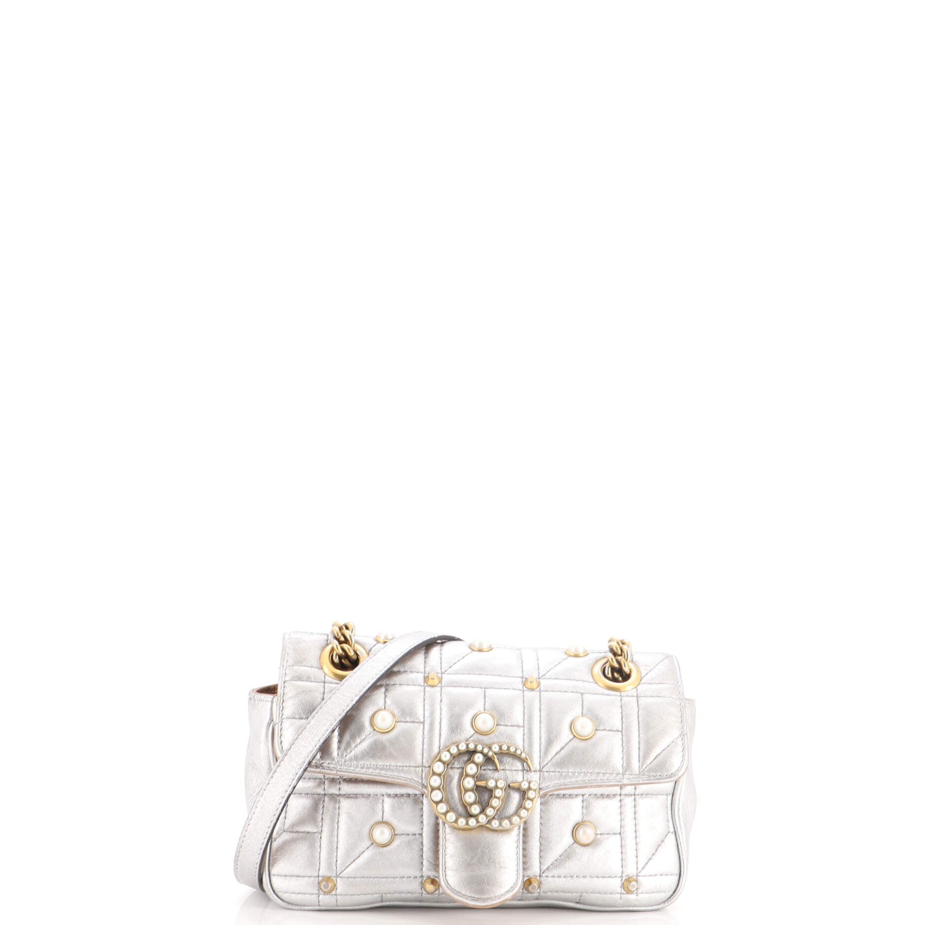Pearly GG Marmont Flap Bag Embellished Matelasse Leather Mini