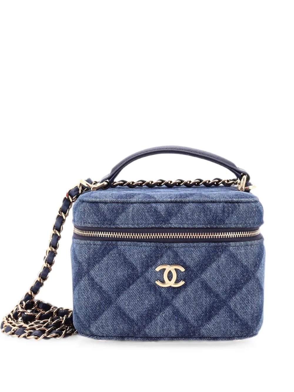 Vanity Case with Chain 3D Quilt Printed Denim Small crossbody bag