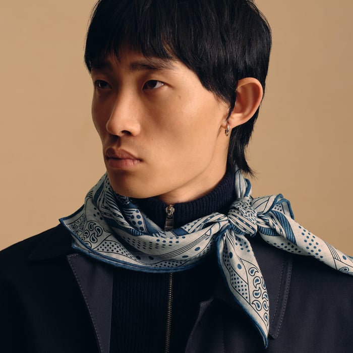 エルメス カレH 65 《馬着》 ブルー・テュルカン/グリ・シネ・クレール