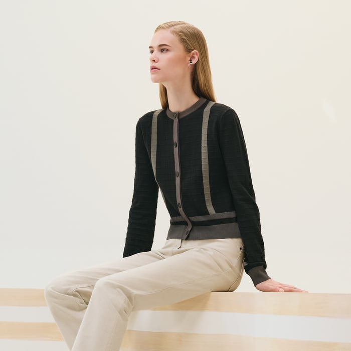 Marron Fusain "Coaching" Long-sleeve Cardigan