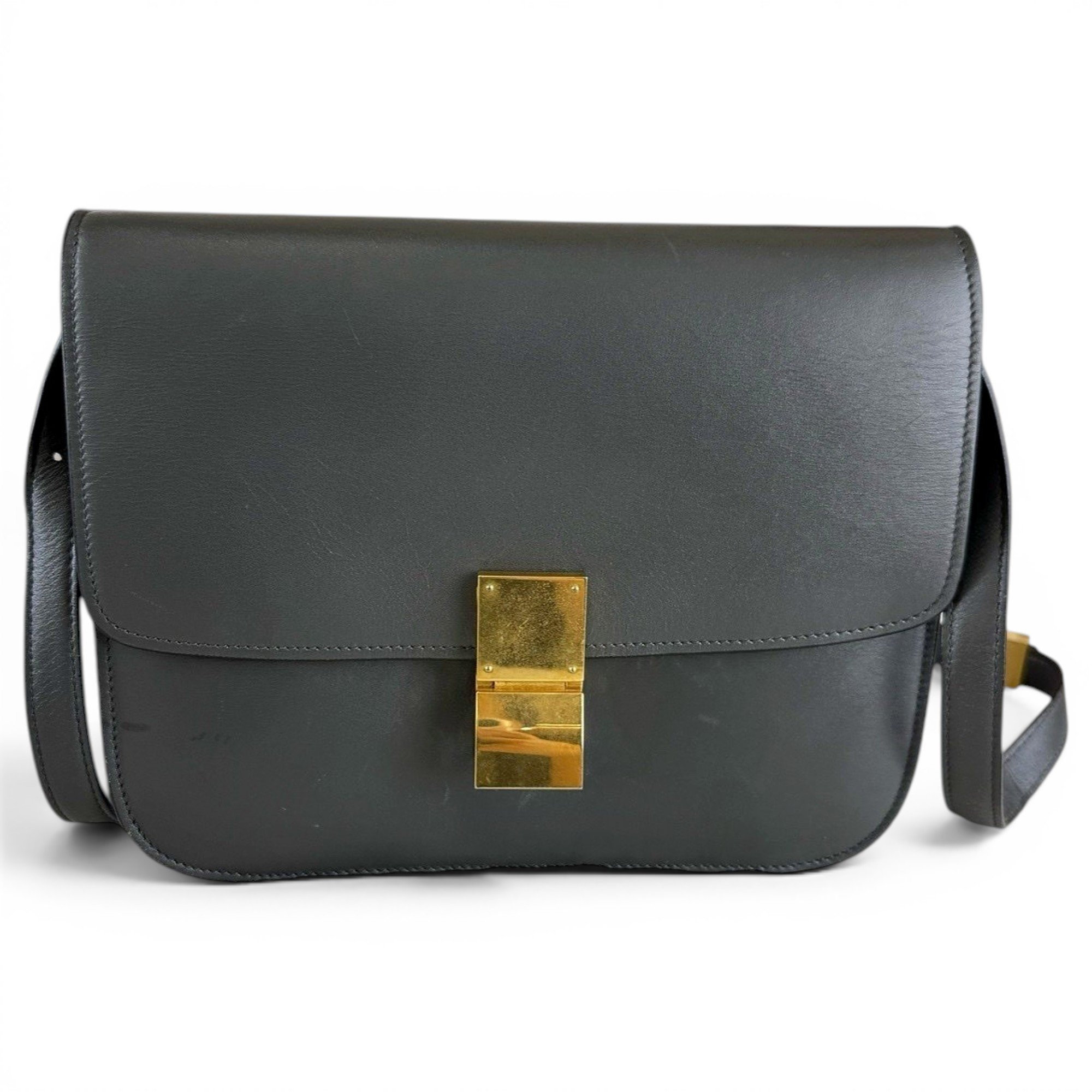 Clasp box leather handbag
