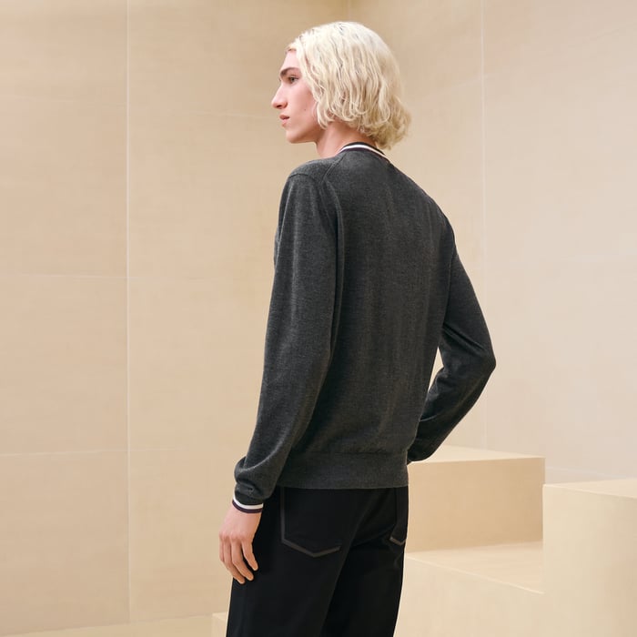 Anthracite "Rayures & Twist" Crewneck Sweater