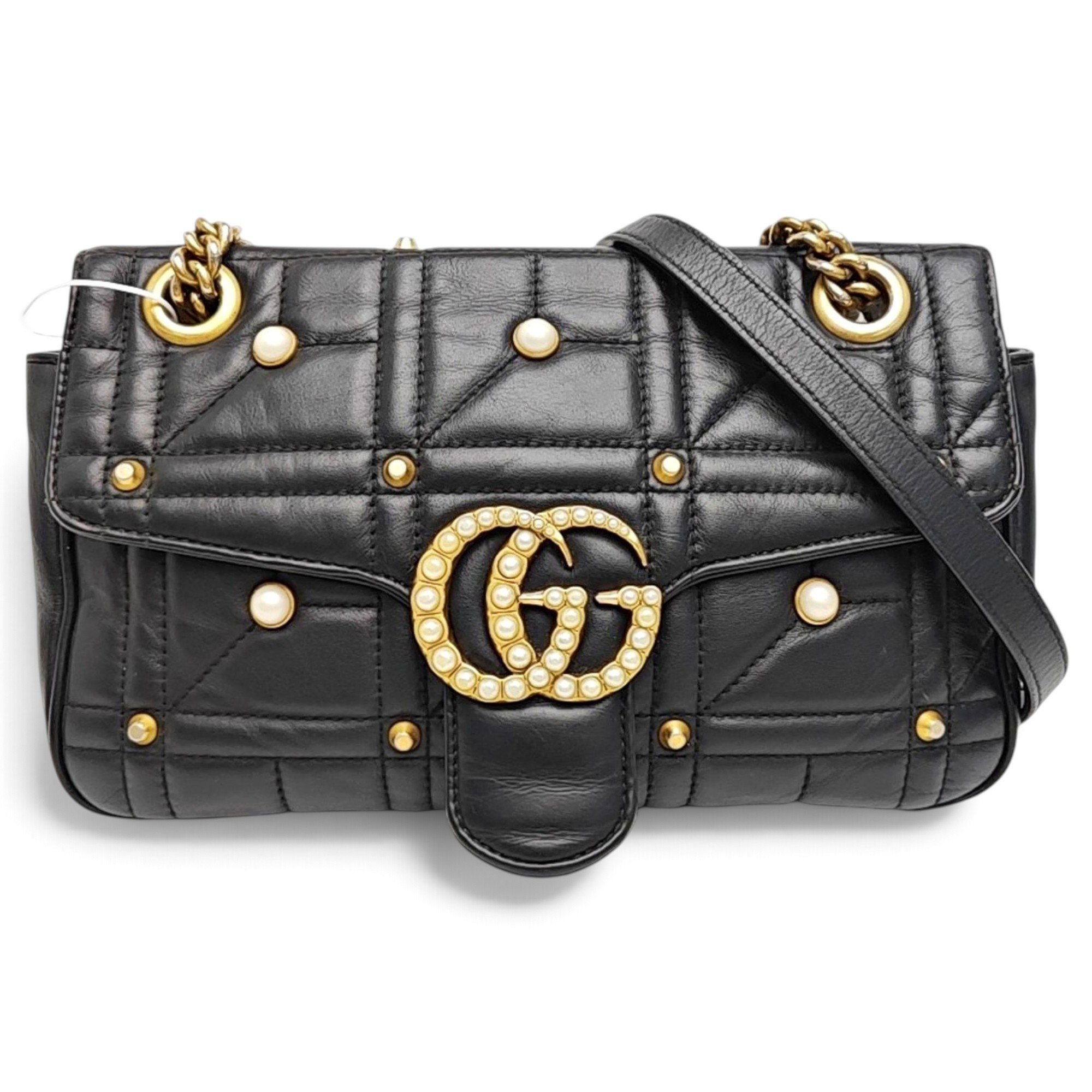 Pearly GG Marmont Flap leather crossbody bag