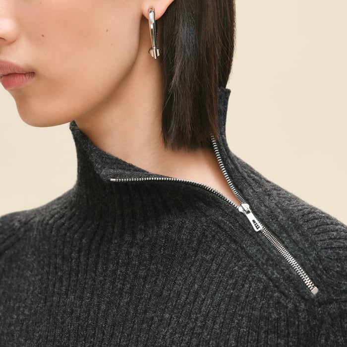 Gris Volcanique Long-sleeve Cropped Sweater