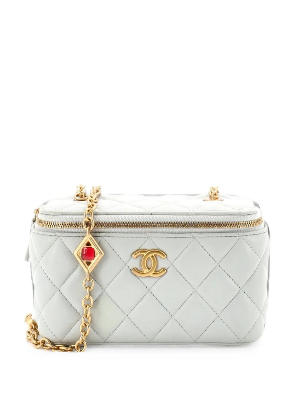Classic Vanity Case with Resin Pearl Chain Quilted Lambskin Small clutch bag