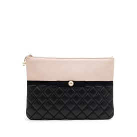 Chanel Pink and Black Quilted Lambskin Pearl Clutch Gold Hardware, 2016-2017