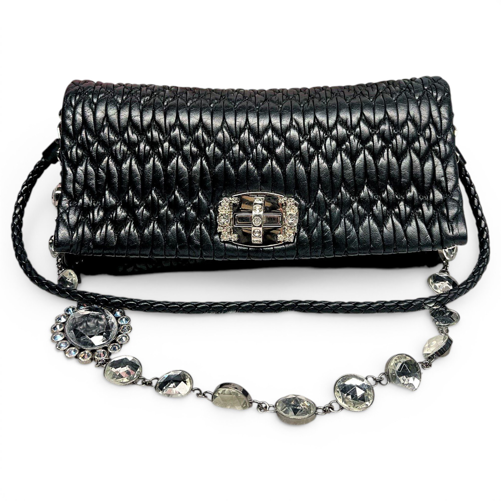 Miu Crystal leather handbag