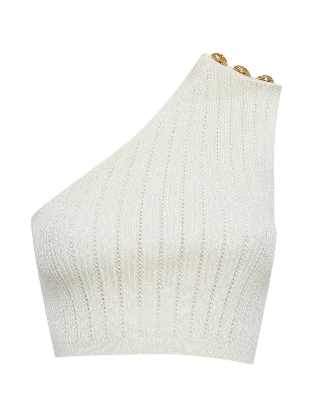 one-shoulder pointelle-knit top