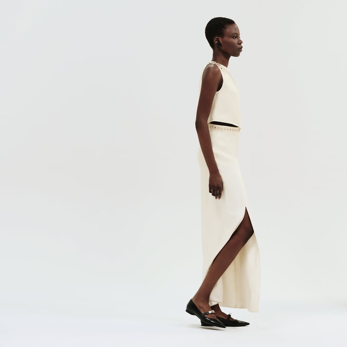 Blanc Sel Draped Embroidered Long Dress
