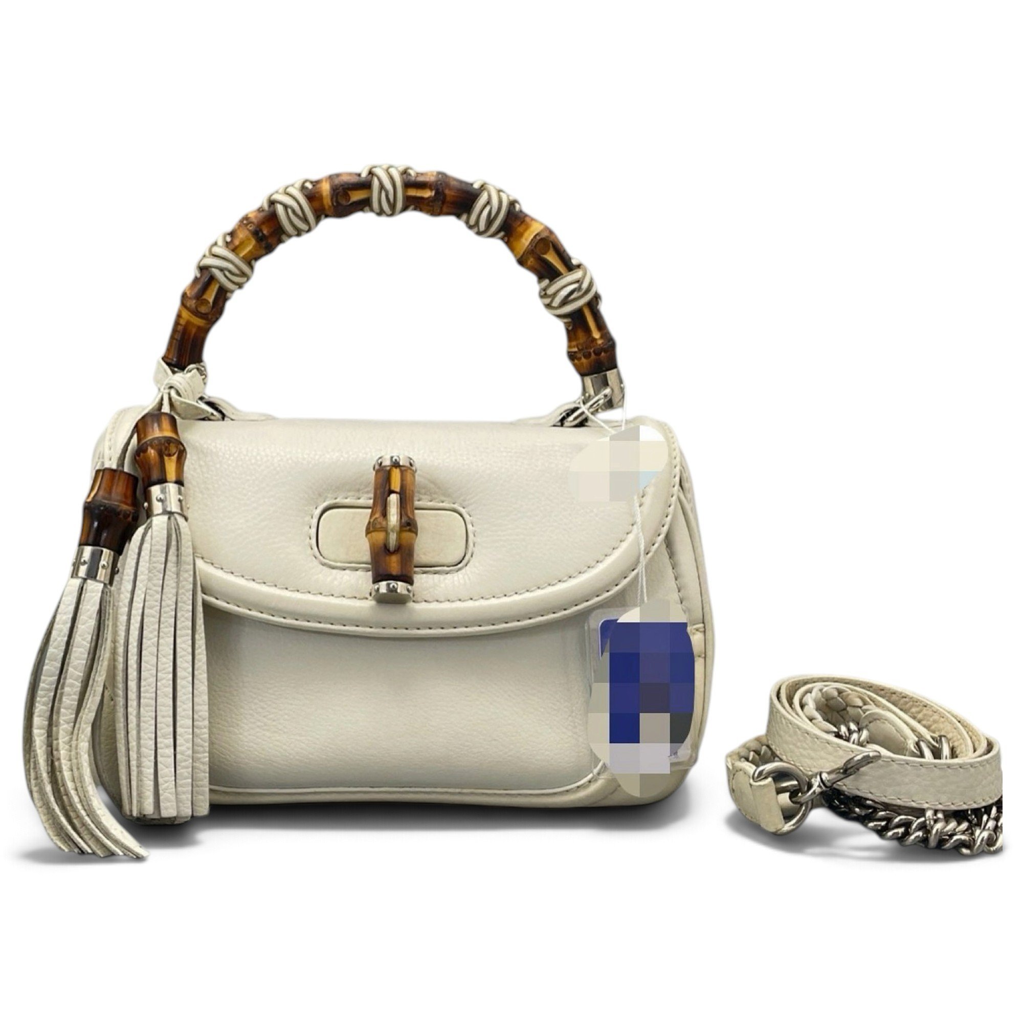 Convertible Pompon Bamboo Top Handle leather handbag