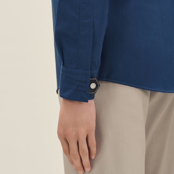 Indigo Straight Cut Shirt With Leather Detail