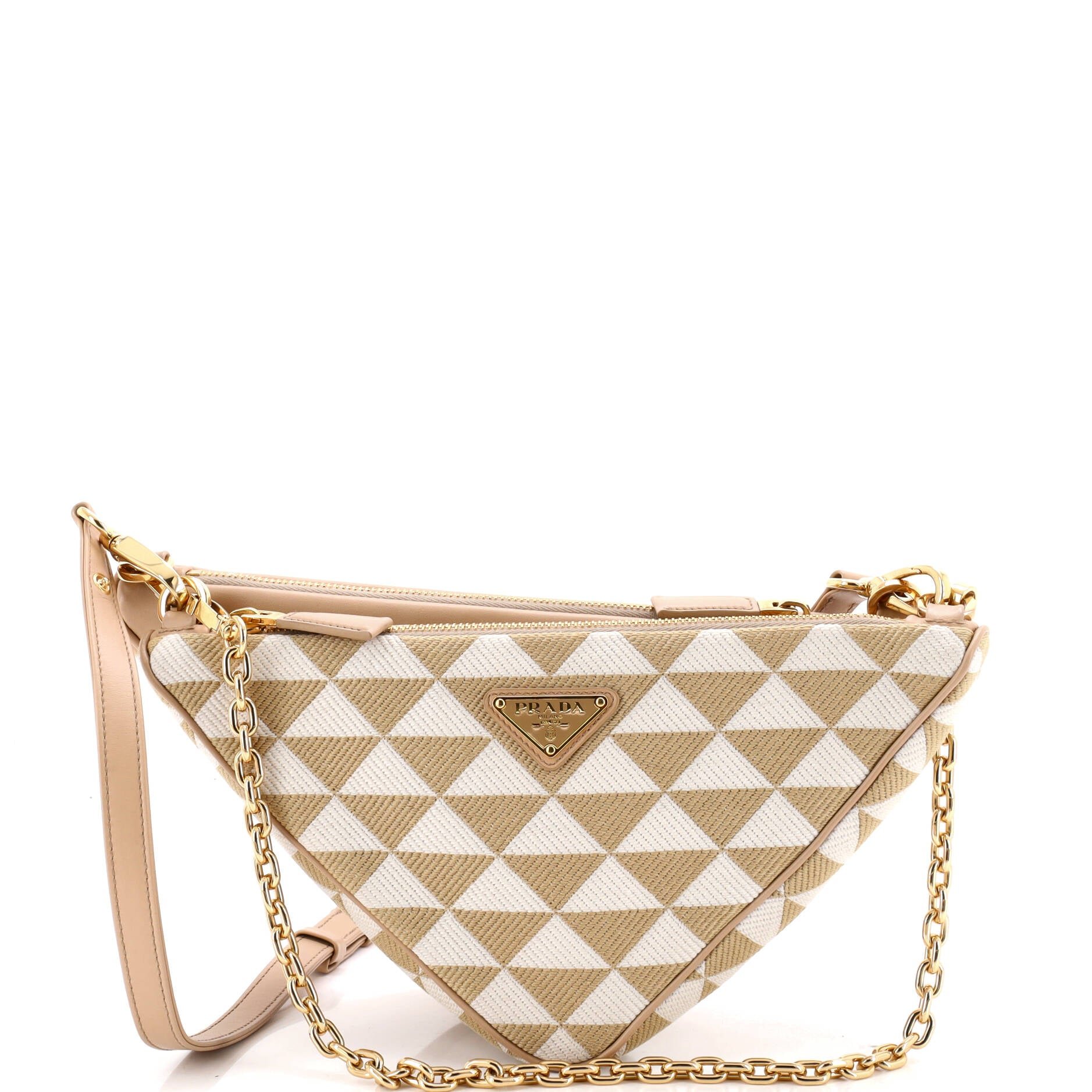 Double Symbole Triangle Bag Leather and Jacquard Mini