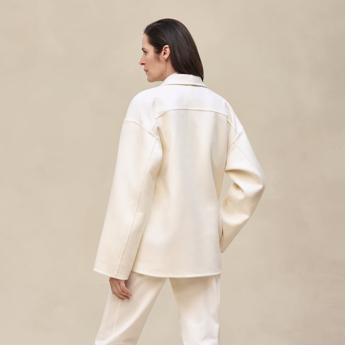 Blanc Naturel Cashmere Coat With Shawl Collar