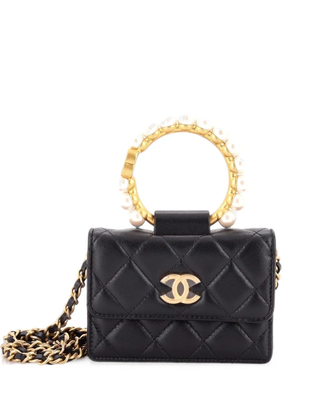 Pearl Crown with Chain Quilted Lambskin clutch bag
