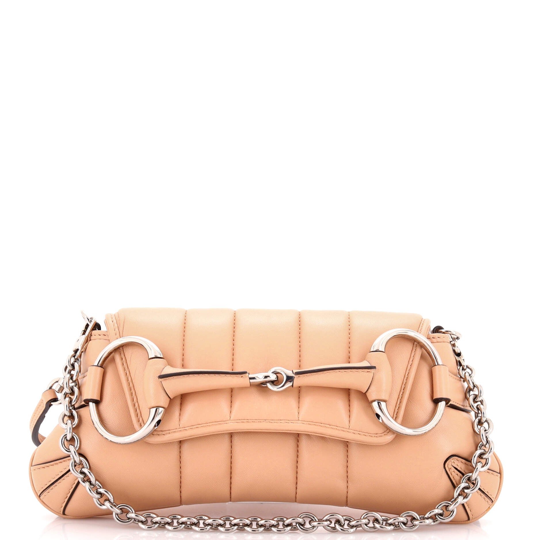 Horsebit Chain Shoulder Bag Vertical Quilted Leather Small