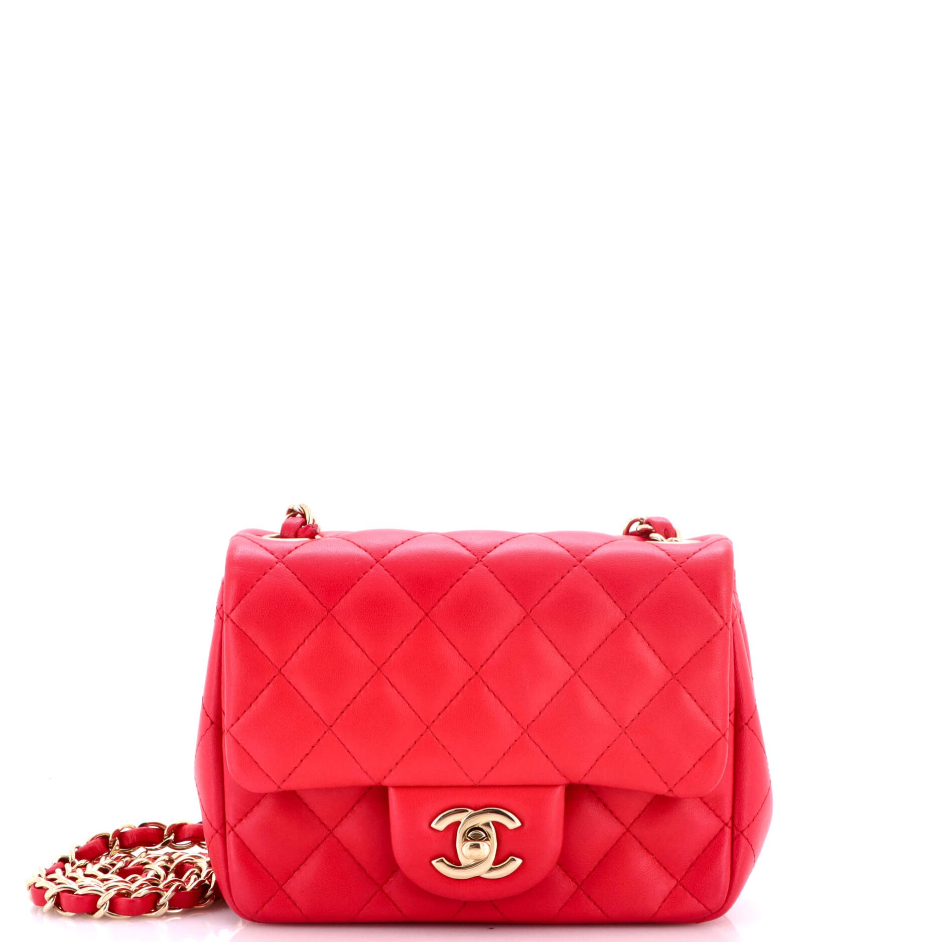 Square Classic Single Flap Bag Quilted Lambskin Mini