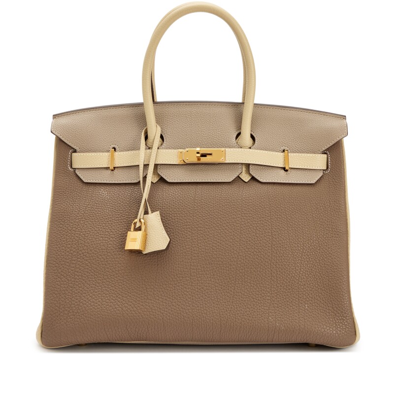 Hermes Etoupe, Parchemin, and Gris Tourterelle Clemence HSS Birkin 35 Gold Hardware, 2009