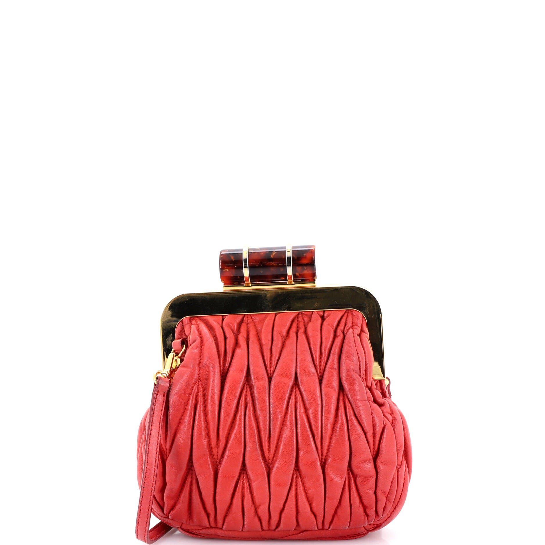 Miu Miu Kisslock Frame Clutch with Chain Matelasse Leather Mini