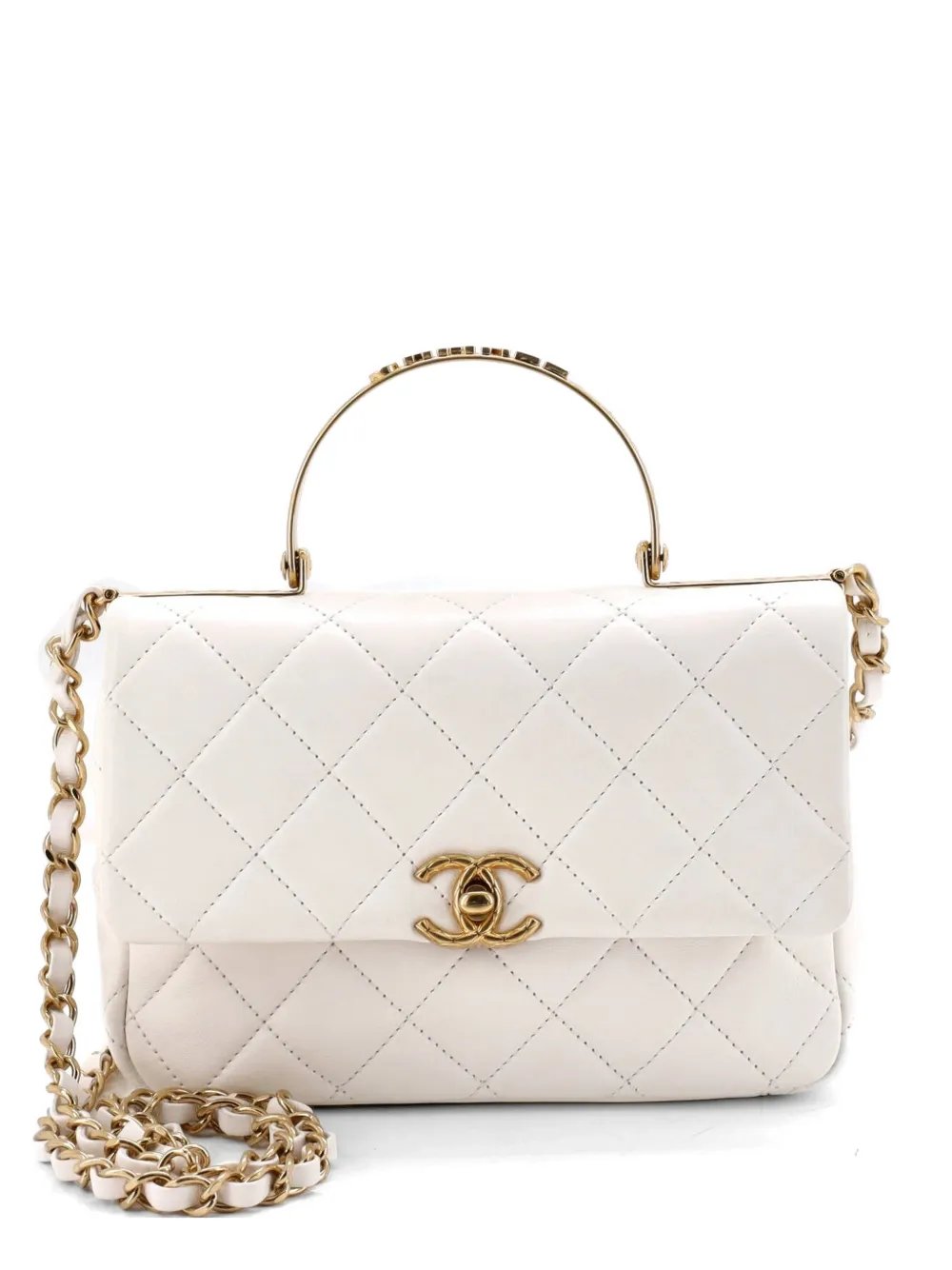Logo Quilted Metal Top Handle Flap Bag Quilted Lambskin with Metal and Crystals Small shoulder bag