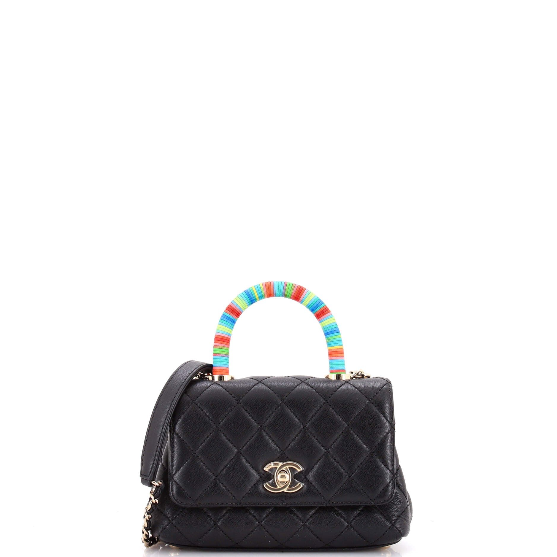 Coco Top Handle Bag Quilted Goatskin with Multicolor Handle Extra Mini
