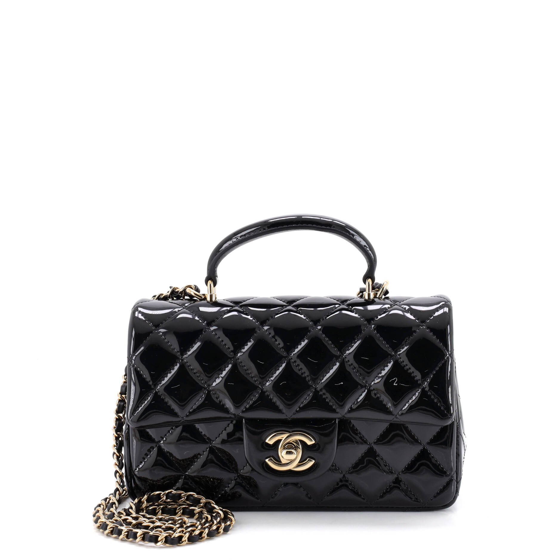 Classic Single Flap Top Handle Bag Quilted Patent Mini