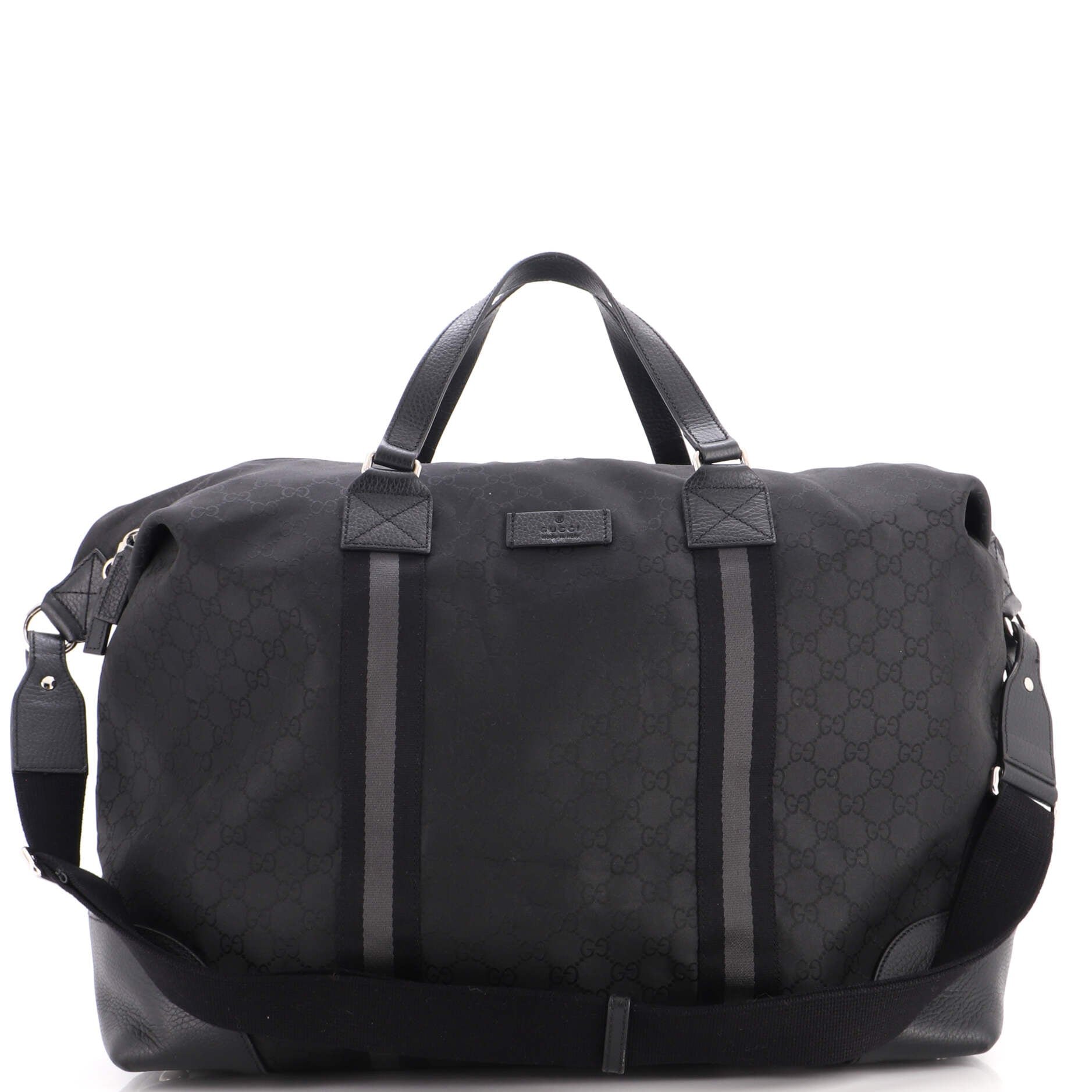 Convertible Web Duffle Bag GG Nylon with Leather Large