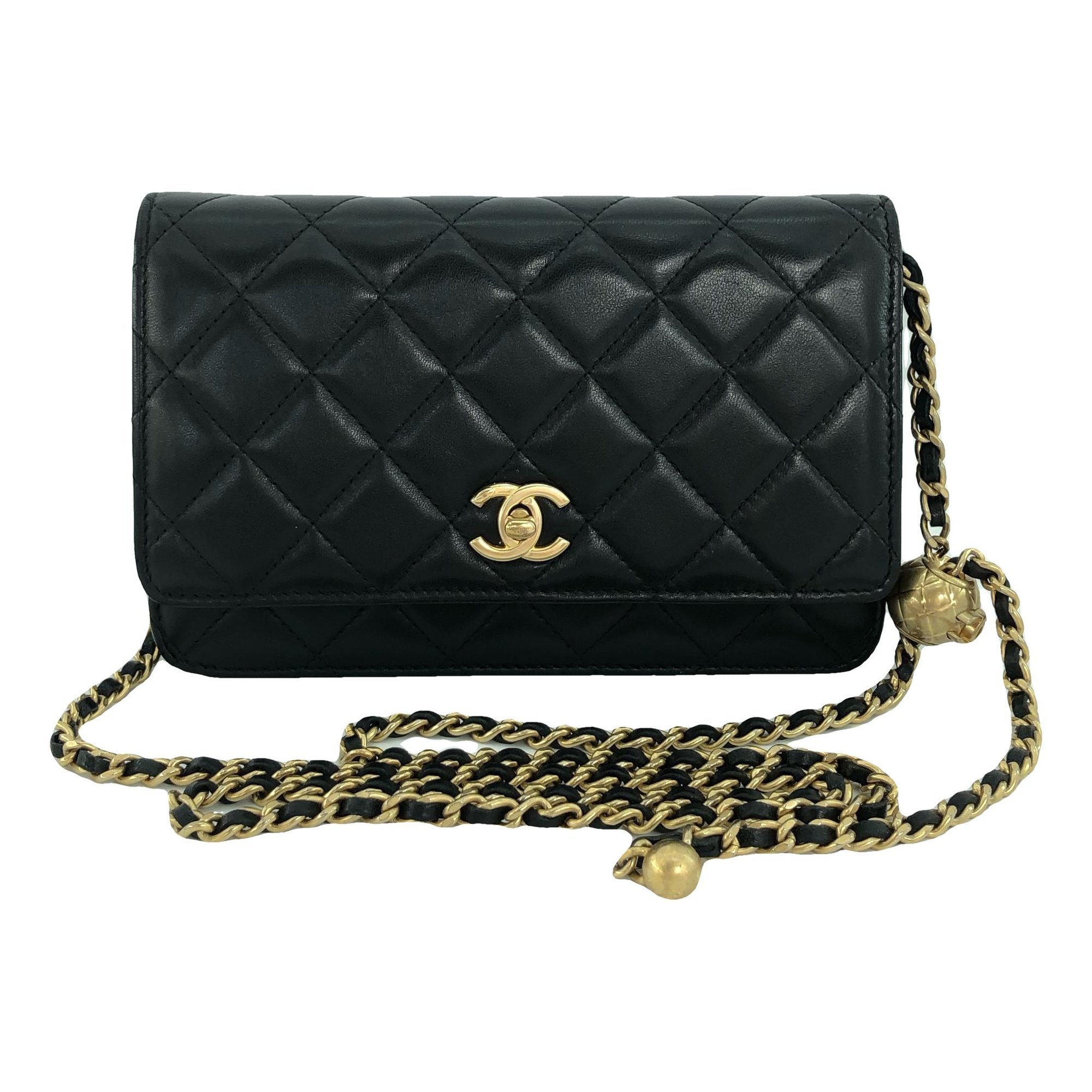 Trendy CC Wallet on Chain leather handbag
