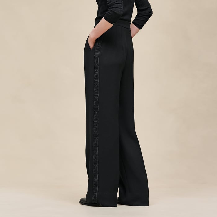 Noir Embroidered High-waisted Tuxedo Pants