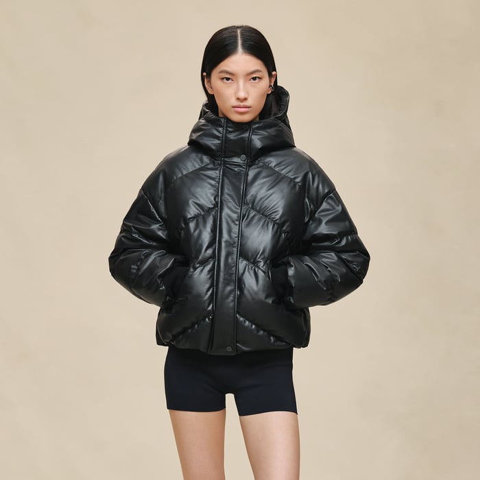 Noir Smooth Calfskin Puffer Coat