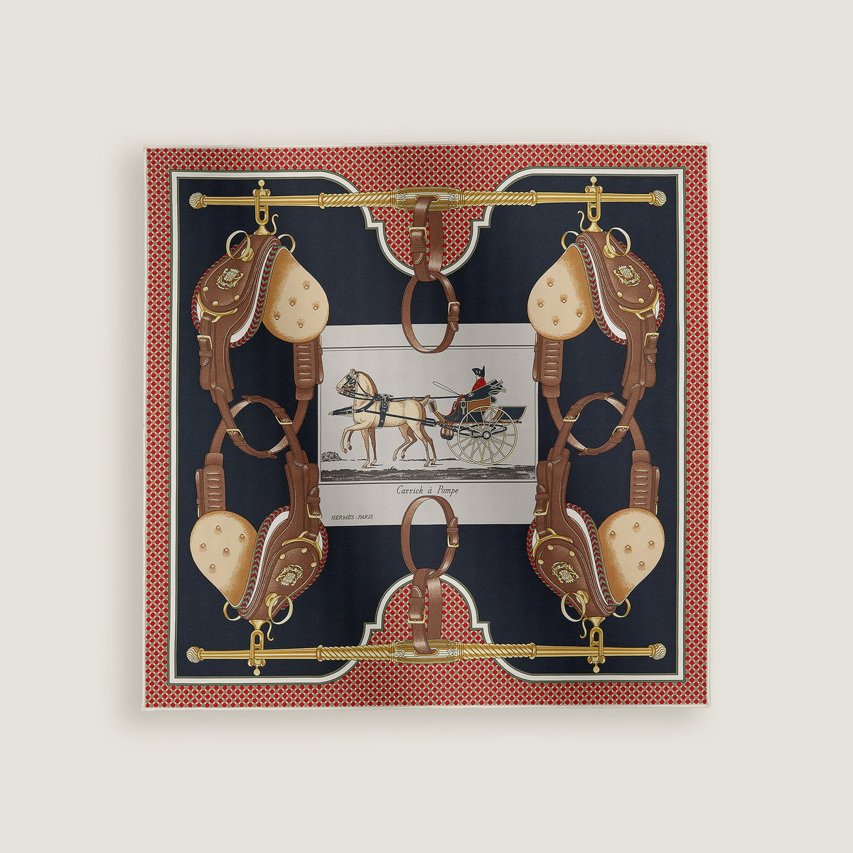 Hermès Carrick a Pompe scarf 45 Marine/Rouge/Gris | BagUSeek