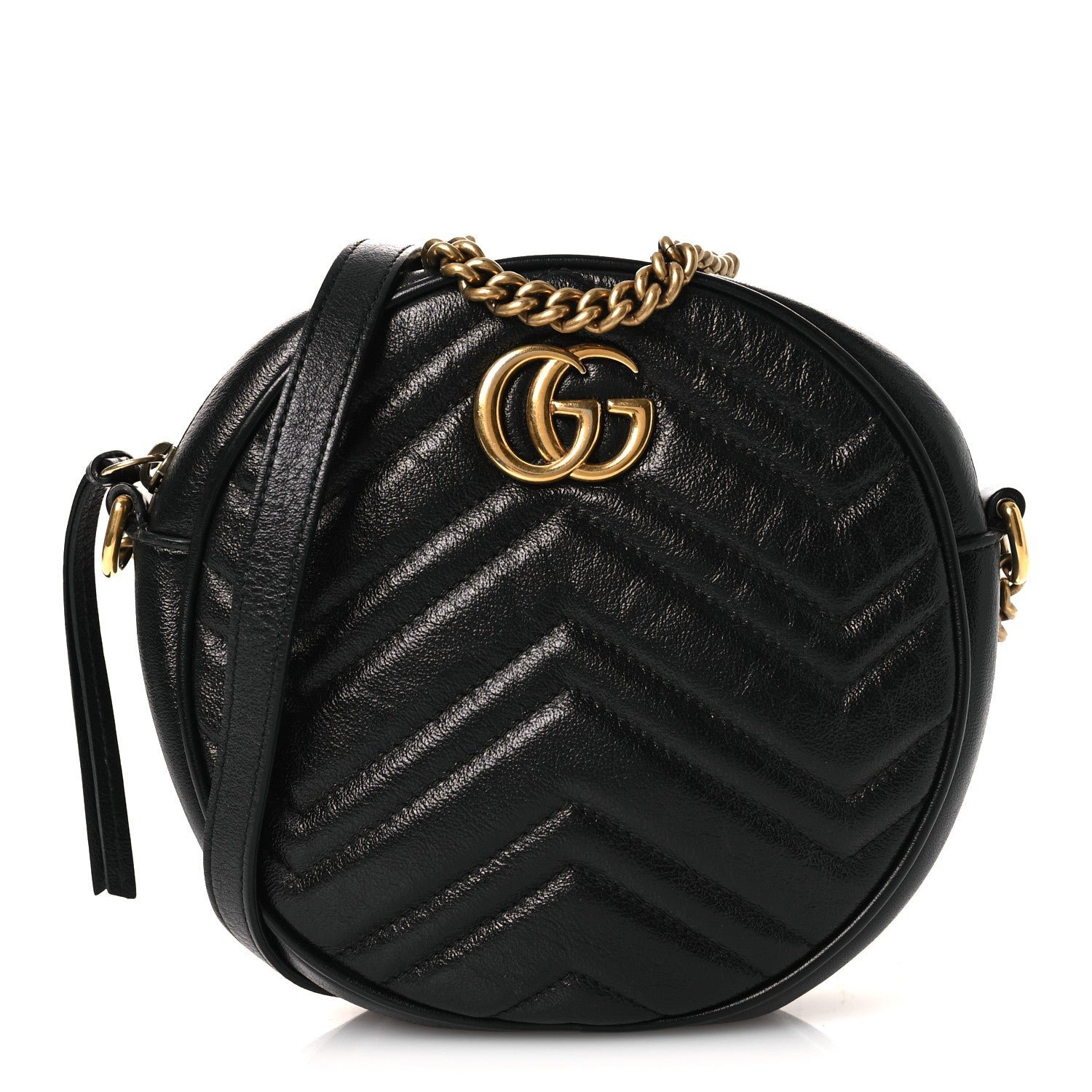 Gucci Azalea Calfskin Matelasse Heart Mini GG Marmont Round Shoulder Bag Black