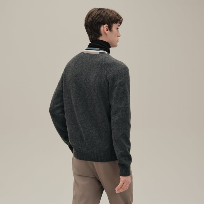 Anthracite Cashmere "Rayures Asymetriques" Buttoned Cardigan