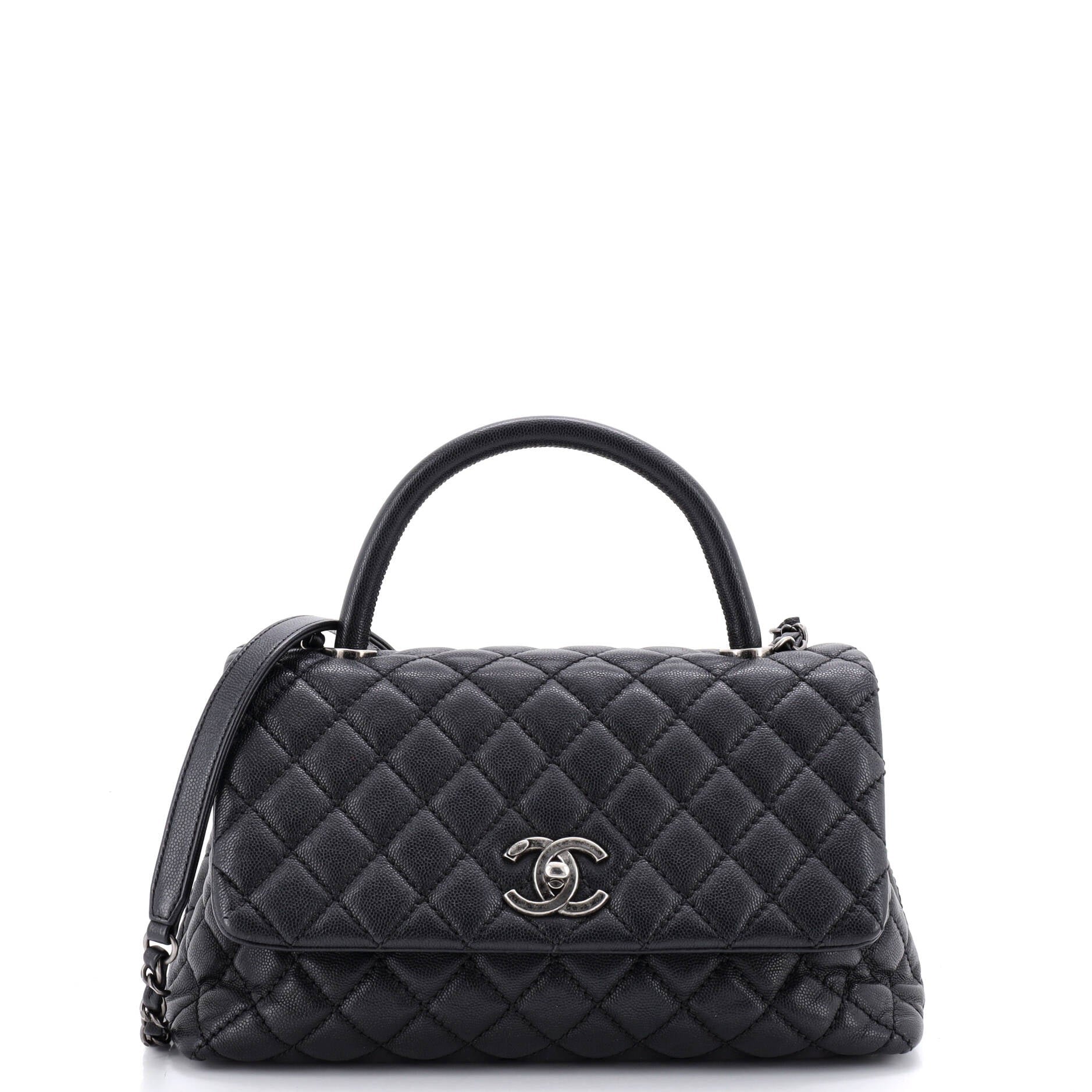 Coco Top Handle Bag Quilted Caviar Small