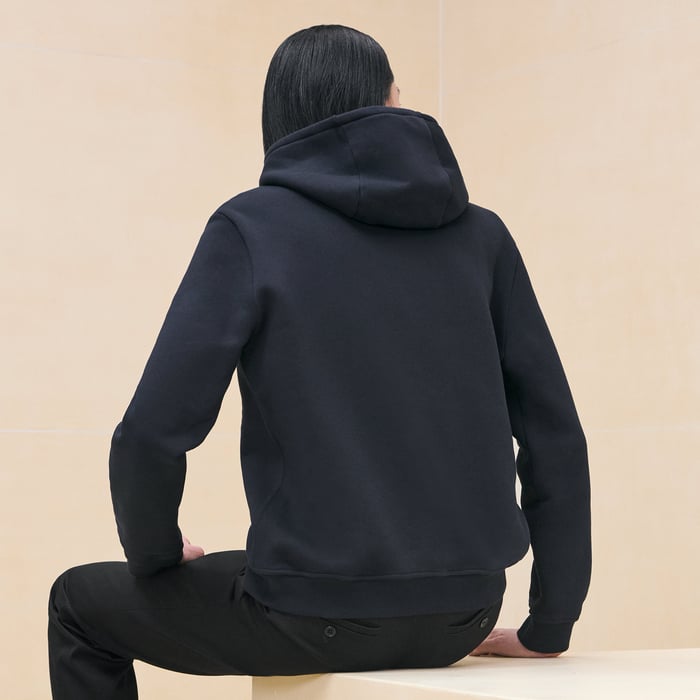 Marine "Metallerie Au Carre" Hooded Sweater With Leather Detail