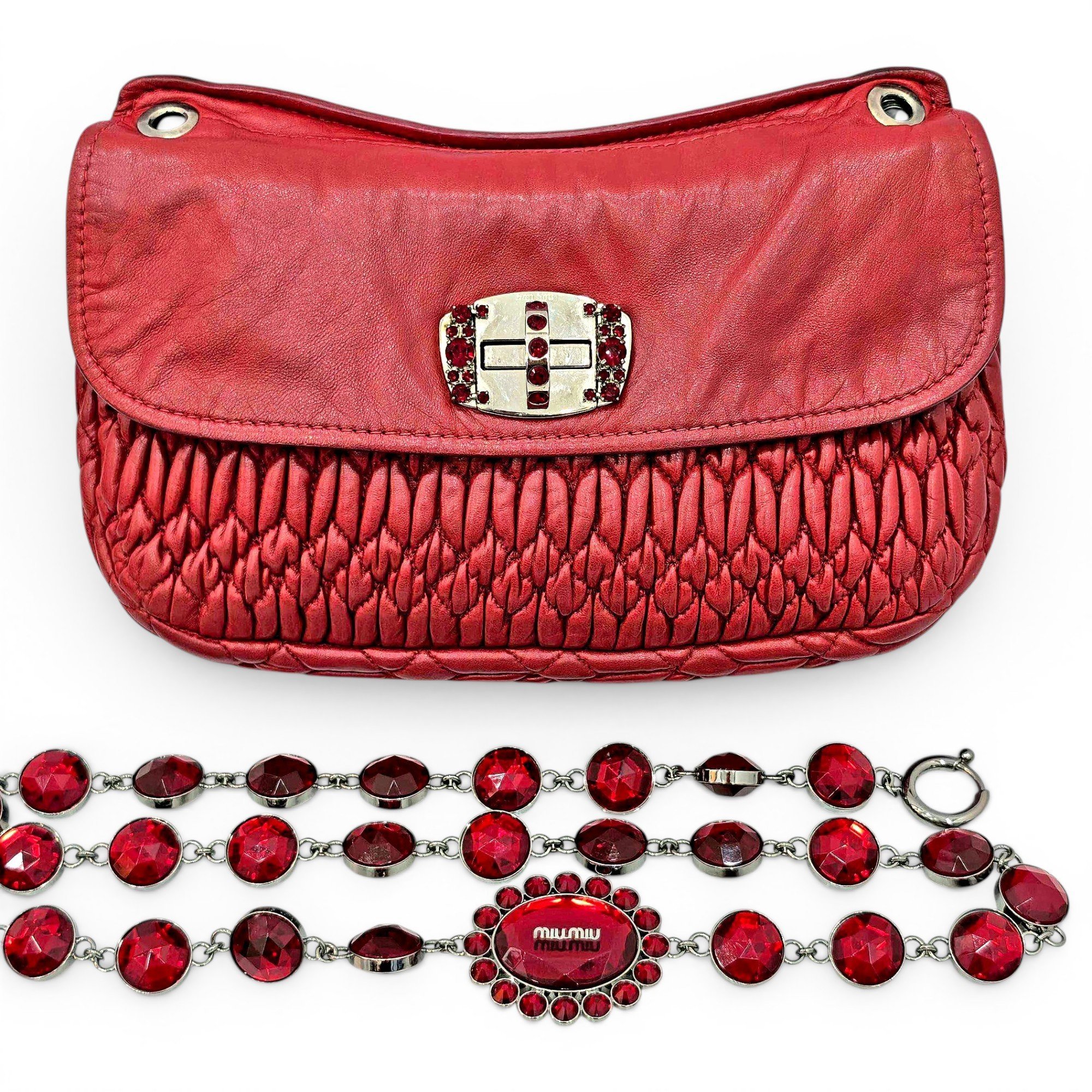 Miu Crystal leather handbag