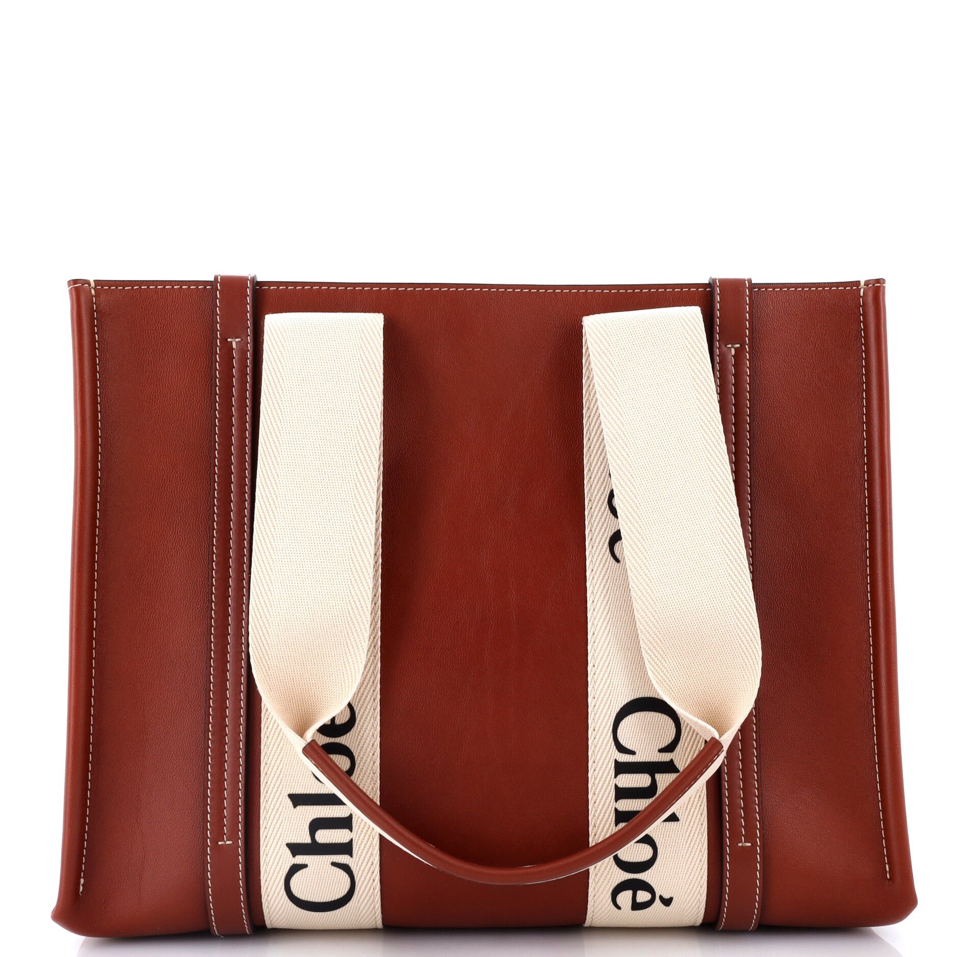 Woody Tote Leather with Canvas Medium