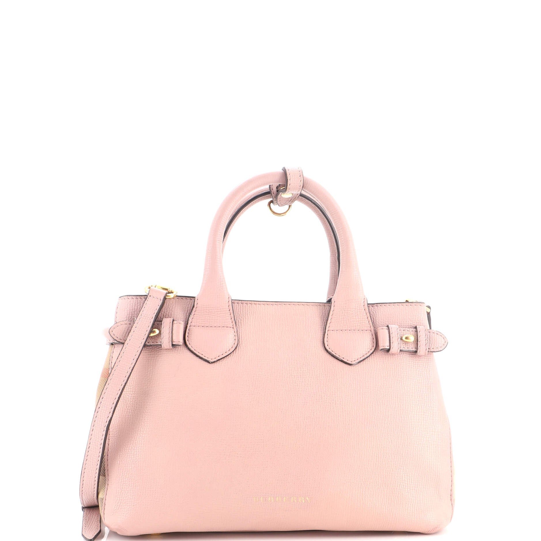 Banner Tote Leather and House Check Canvas Small