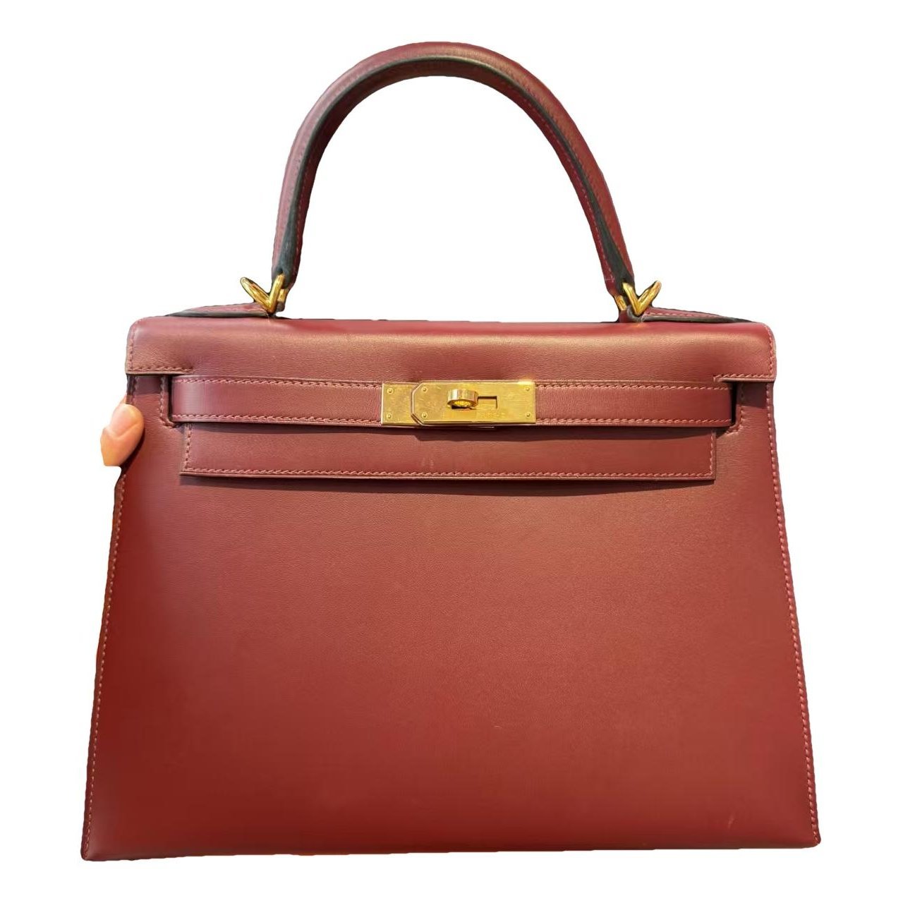 Hermes Kelly 28 Handbag Rouge H Sombrero Leather