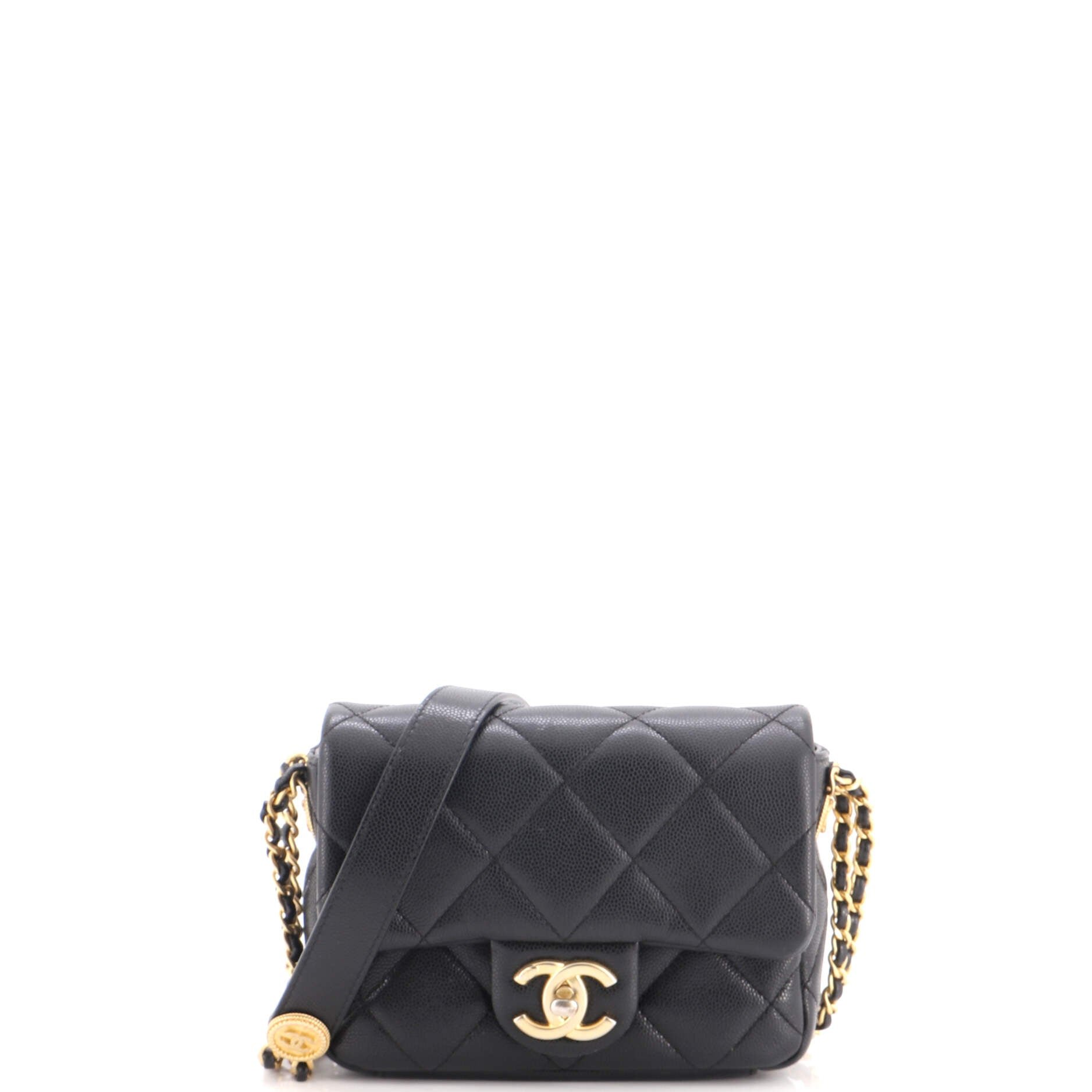 Twist Your Buttons Flap Bag Quilted Caviar Mini