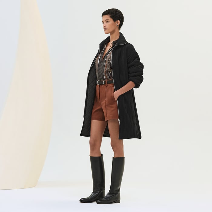 Noir "H" Zipped Quilted Coat