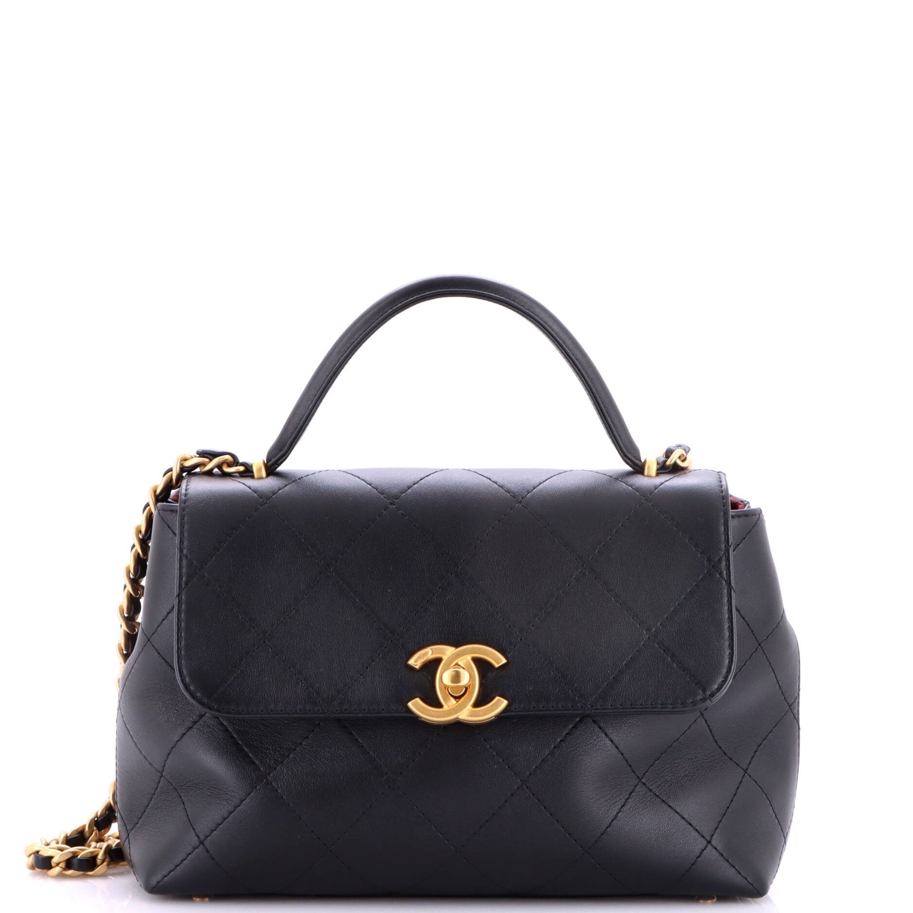 CC Top Handle Flap Bag Quilted Calfskin Large