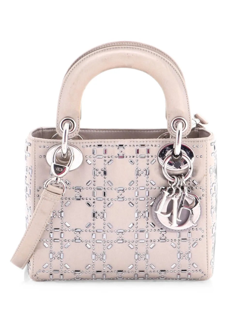 Lady Dior Bag Crystal Embellished Cannage Quilt Satin Mini satchel