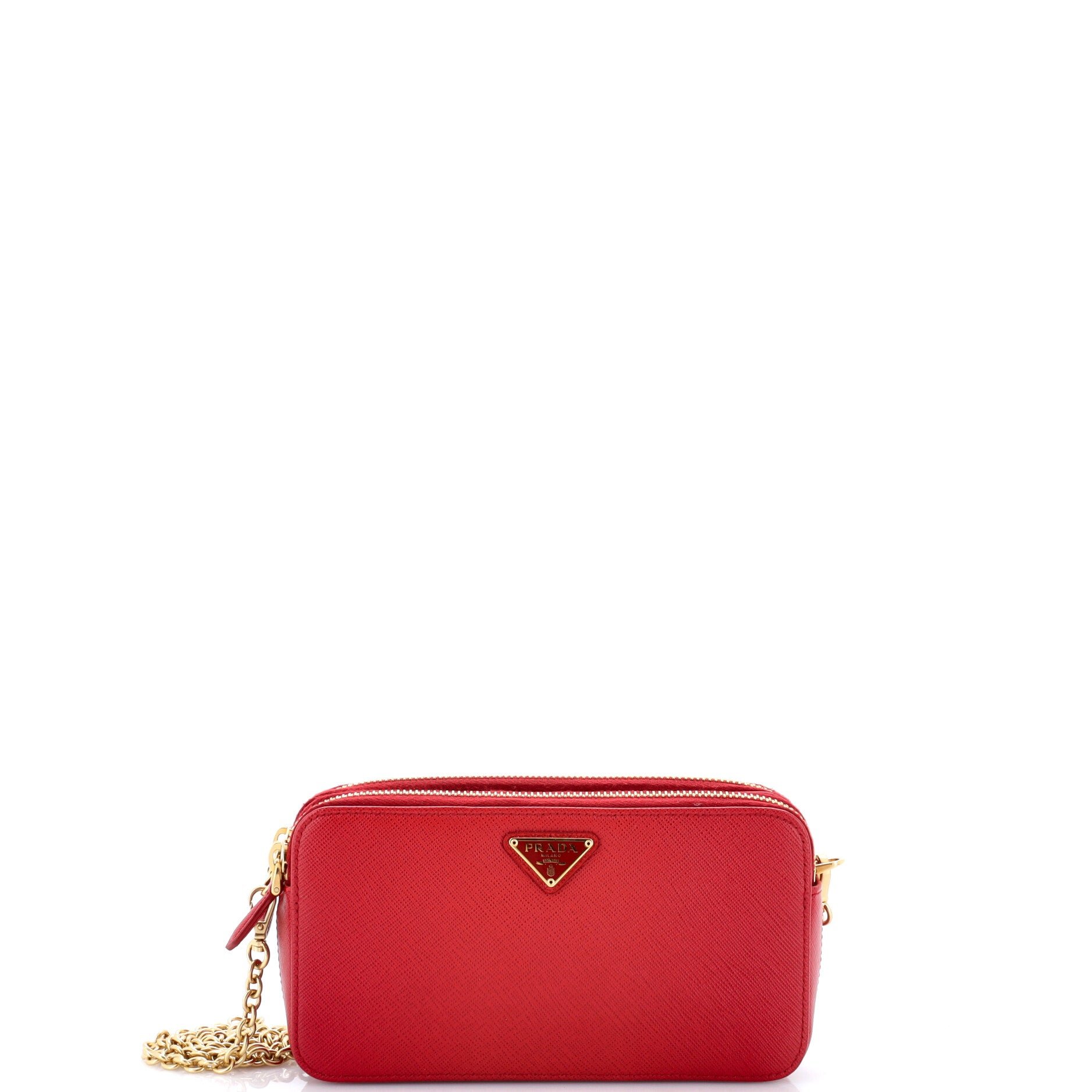 Double Zip Wallet on Chain Crossbody Saffiano Leather Mini