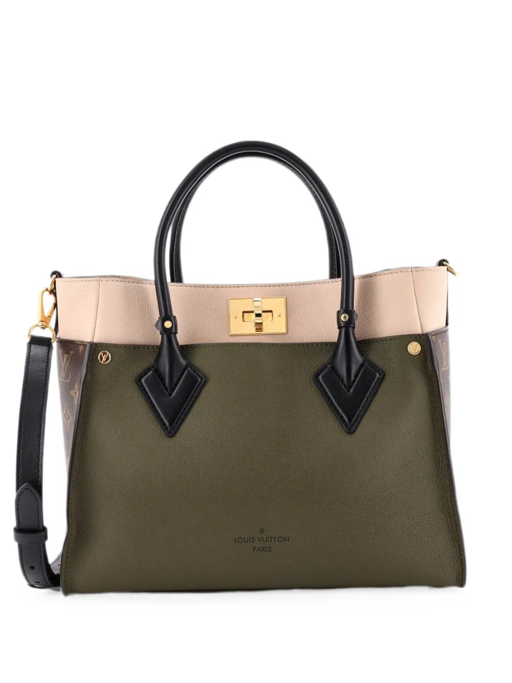 On My Side Leather with Monogram Canvas MM tote bag