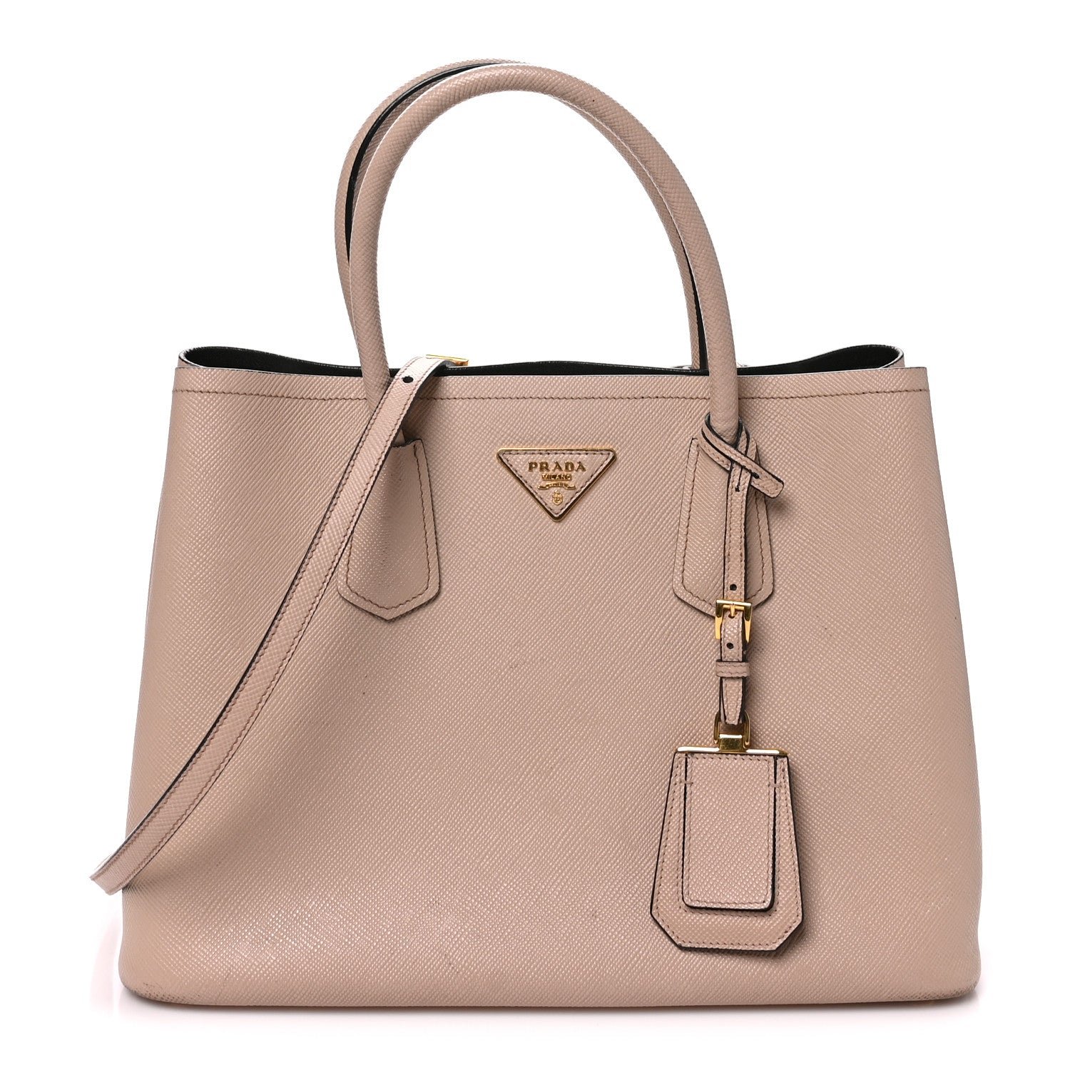 Prada Saffiano Cuir Small Double Bag Cammeo Black