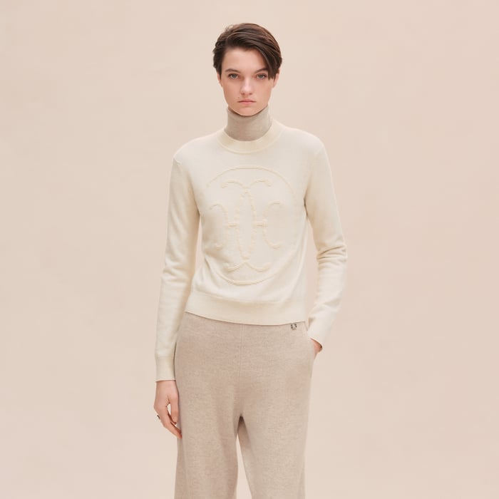 Blanc Naturel Cashmere "H Lift" Long-sleeve Sweater