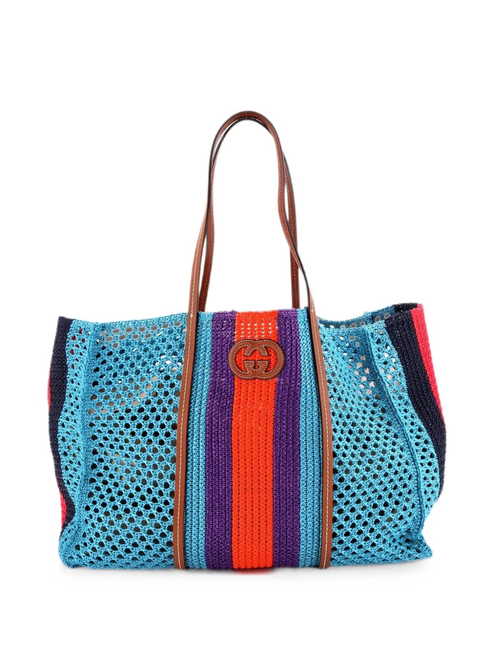 Interlocking G Web Raffia Medium tote bag