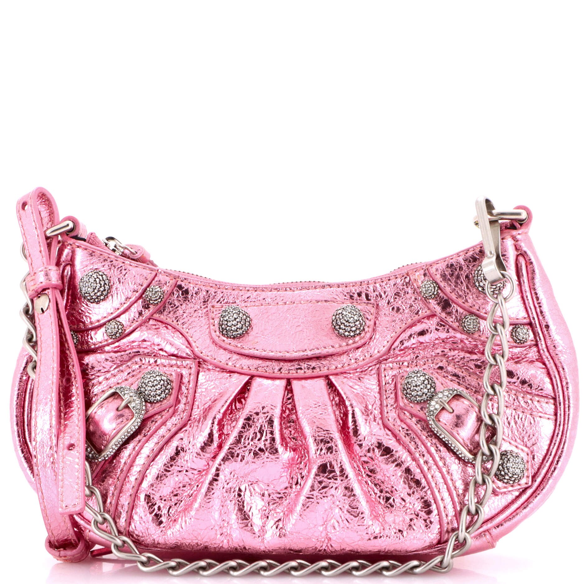 Le Cagole Giant Studs Shoulder Bag Leather with Crystals Mini