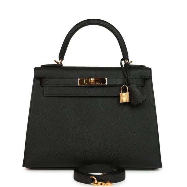 Hermes Pre-owned Hermes Kelly Sellier 28 Black Epsom Gold Hardware